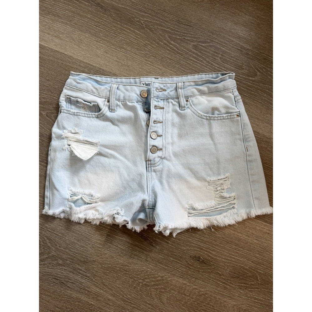 YMI Juniors Size 5 27 High Rise Distressed Denim Shorts Cutoff Frayed Light Wash